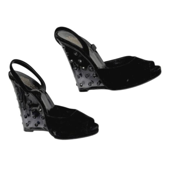 Gucci Black Studded Wedge Slingback Heels - size 6.5 - Picture 8 of 10